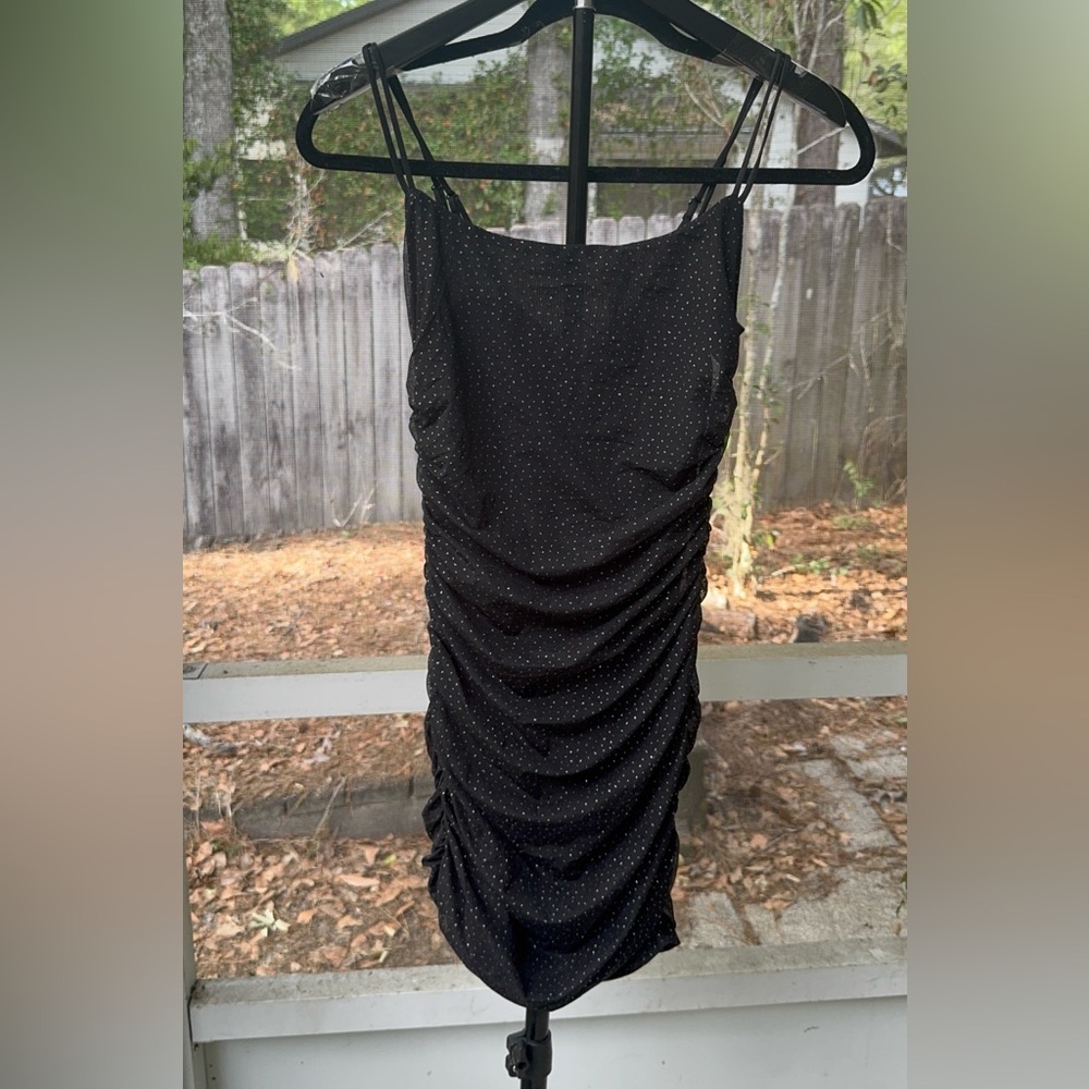 Lucy in the Sky Black Sparkle Ruched Mini Slip Dress
